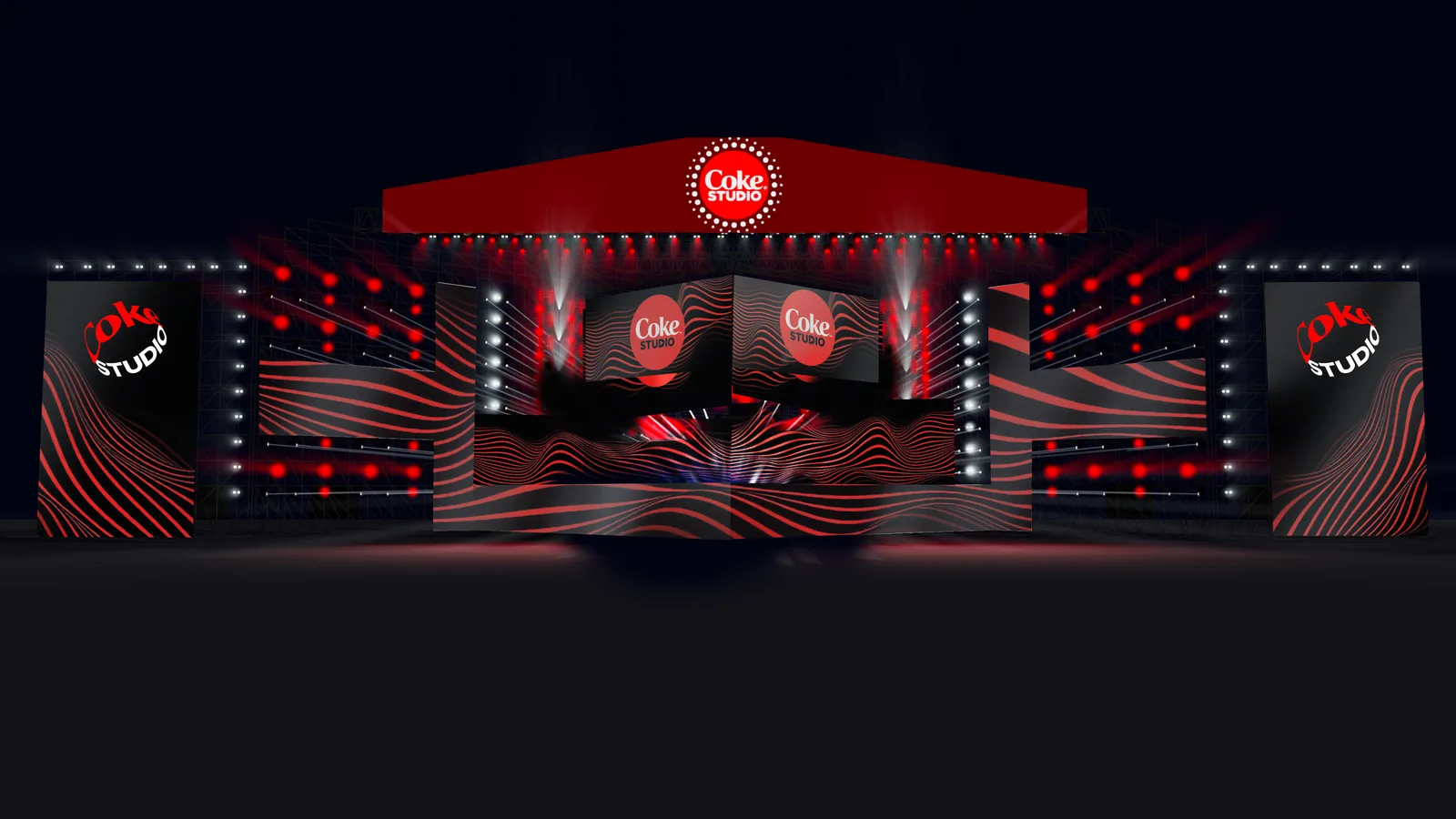Coke Studio festival main stage lit in Coca-Cola red