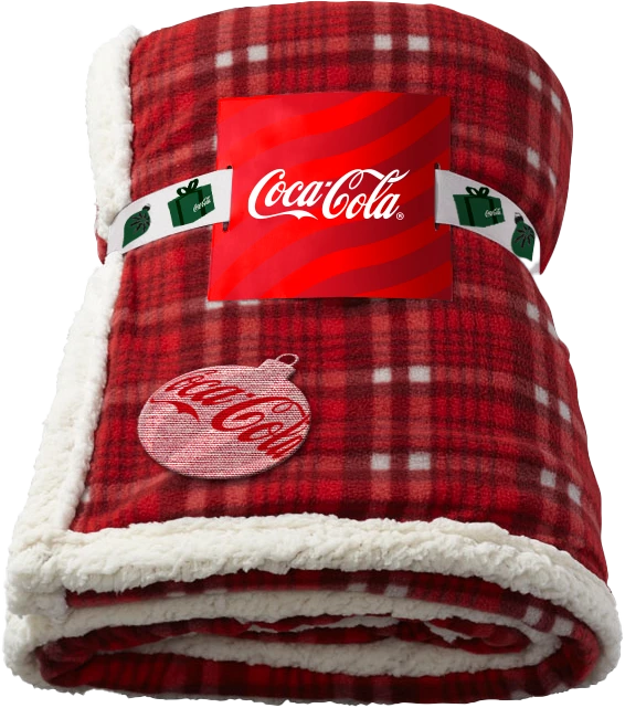 Rolled red Coca-Cola fleece blanket
