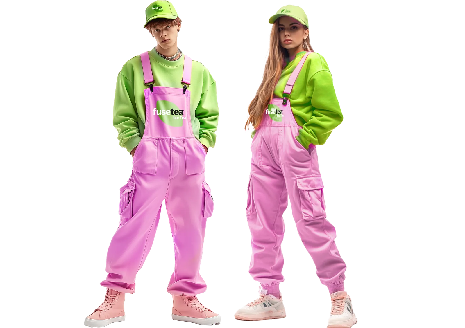 Streetwear look — models in green and pink sets
